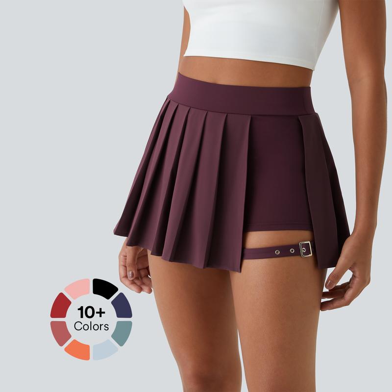 Halara Breezeful High Waisted Pleated 2-in-1 Side Pocket Adjustable Buckle Mini Quick Dry Casual Skirt Gym Shorts Athletic Wear Breathable Fabric Red Outdoor Comfort  Womenswear #summervibes
