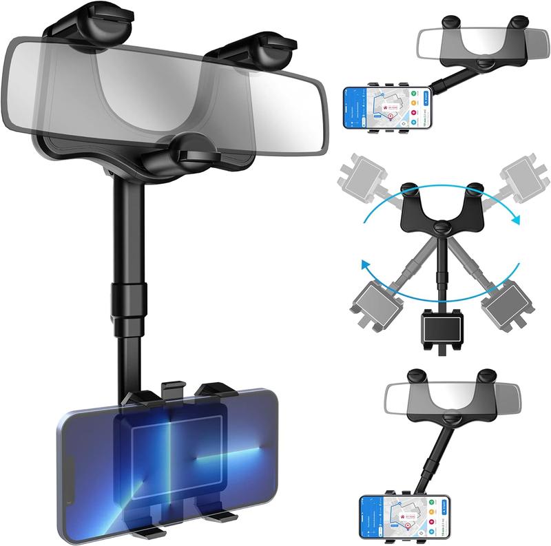 360 Degree Car Phone Holder Rearview Mirror, 2026 Multifunctional Navigation Bracket, 360° Rotatable & Retractable Car Phone Holder,car accessories
