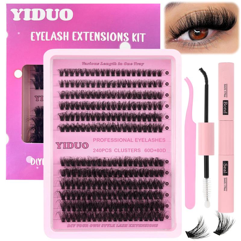 Natural Eyelash Extensions Kit, Volume False Eyelashes with Eyelash Tweezers & Eyelash Glue, Curling Strip Lashes, Fluffy Cluster Lashes, Diy Eyelash Clusters, D Curvature Lash Extension