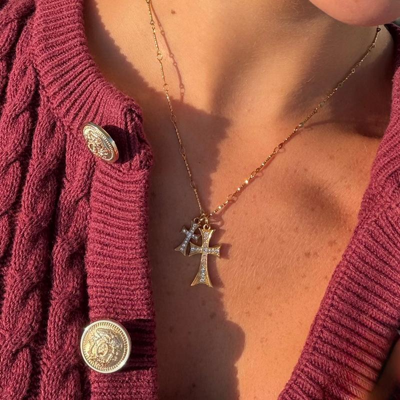 EVRY JEWELS Gold or Silver Plated Stainless Steel Women's Hypoallergenic Cross Necklaces