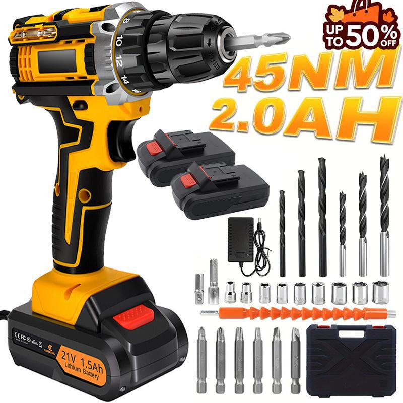 Cordless Drill Tool Set  21V Electric Power Drill with 2.0AhLithium-ion Battery and ChargerâUSB/Type-C Rechargeable, Portable, All-in-One DIY & Home Toolbox Kit,Blackfriday,Christmas Gift