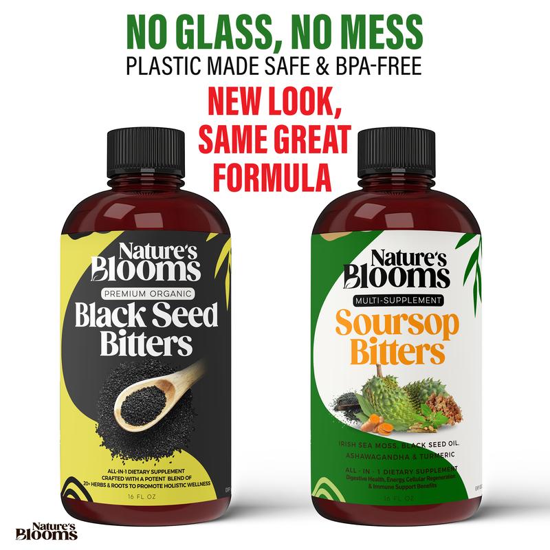 Nature's Blooms: Soursop Bitters & Black Seed Bitters Bundle Herbal Supplements Antioxidant Rich Supplement