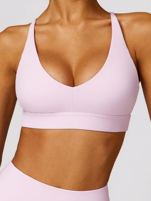 Women's Solid Criss Cross Backless Sports Vest, Summer Clothes Women, Quick Drying Cut Out Sports Bra for Tennis Pickleball, Ladies Sportswear for Indoor Outdoor Wear, Gym Clothes, Running Wear, Yoga Sports Bra
