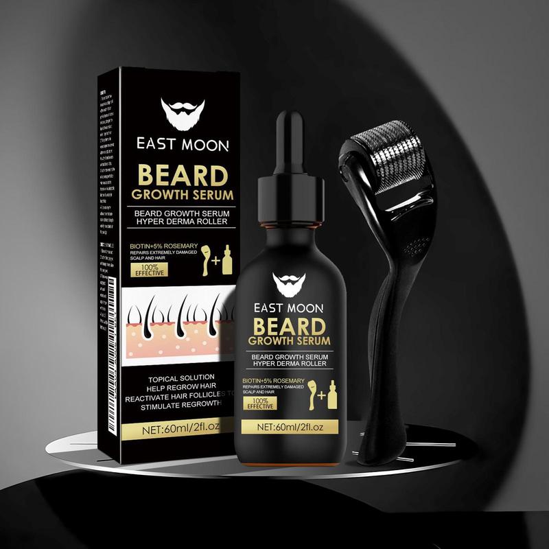 Beard Growth Serum & Beard Massage Derma Roller, 2 Counts/set Beard Care Accessories for Strengthening Beard, Beard Care Product & Tool for Men Daily Use, Comfort Hair Care Supplies, Lightweight, Nutritious Oil for Beard Care, Christmas, Christmas Gift