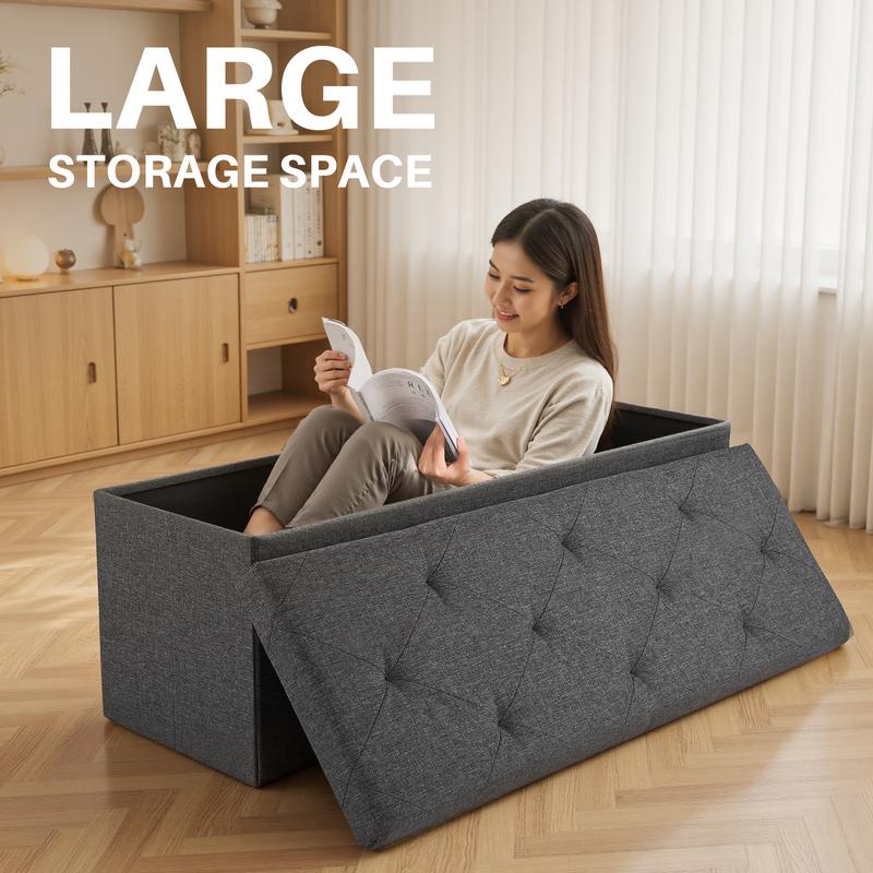 【NEW COLOR】Folding Storage Ottoman Bench, Foot Rest Stool with Padded Seat, Large Toy Box Storage Chest with Seatin, Holds up to 660 lb
