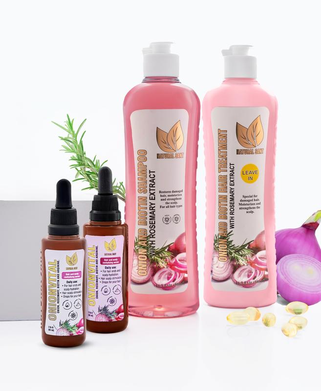 NaturalSant Special BUNDLE - 2 Onionvital Hair Serum + Onion Rosemary & Biotin Set for Scalp Revitalizing Solution Organic Haircare Shampoo Conditioner