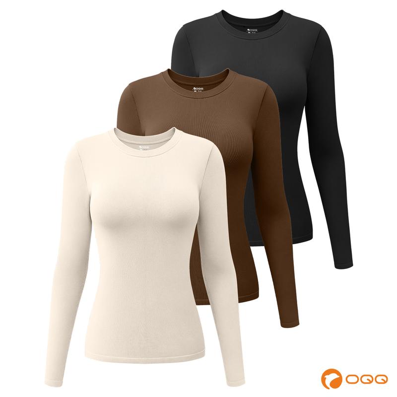 OQQfitness T-Shirt for Women Crew Neck Long Sleeve 90% Nylon 10% Polyester Comfortable Fabric,summerwins