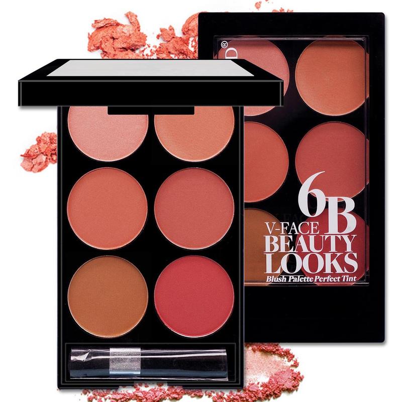 Natural Skin Tone Facial Blush Palette, Smooth Blush Powder, Weightless Wear, 6 Color Makeup Blush Palette, Perfect Tint, Cheeks Contour Blush, Long Lasting Natural Look Blush, National Day Makeup