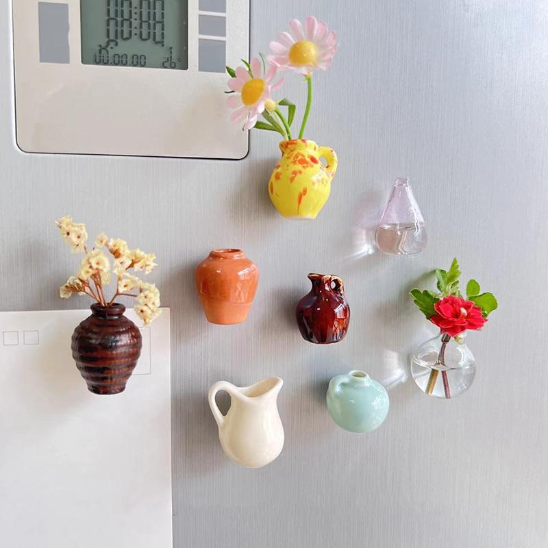 Creative Mini Ceramic Vase Design Decorating Magnet, 5/8/13/18pcs/set Refrigerator Magnet, DIY Fridge Magnet for Flower, Home & Office Interior Decoration, Summer for Gift