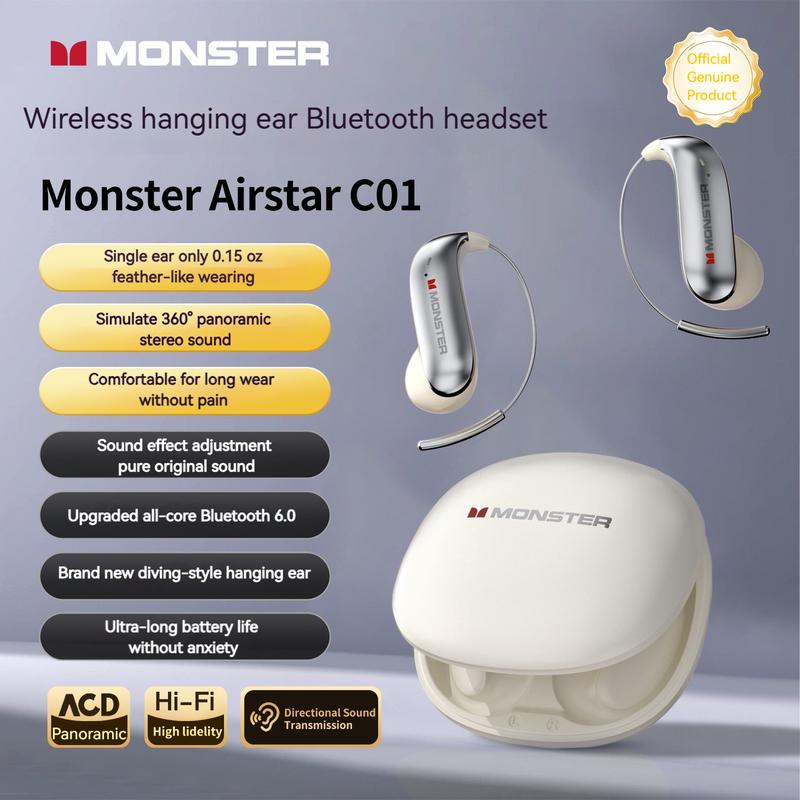 Monster Ear Buds - Bluetooth Headphones with Zero‑Gravity Titanium Ear‑Hook Design, Noise Isolation, 145H Playtime Wireless Earbuds Headset Bluetooth 6.0,Waterproof & Sweatproof, Ideal for Travel & Electronic Gifts for Men and Women