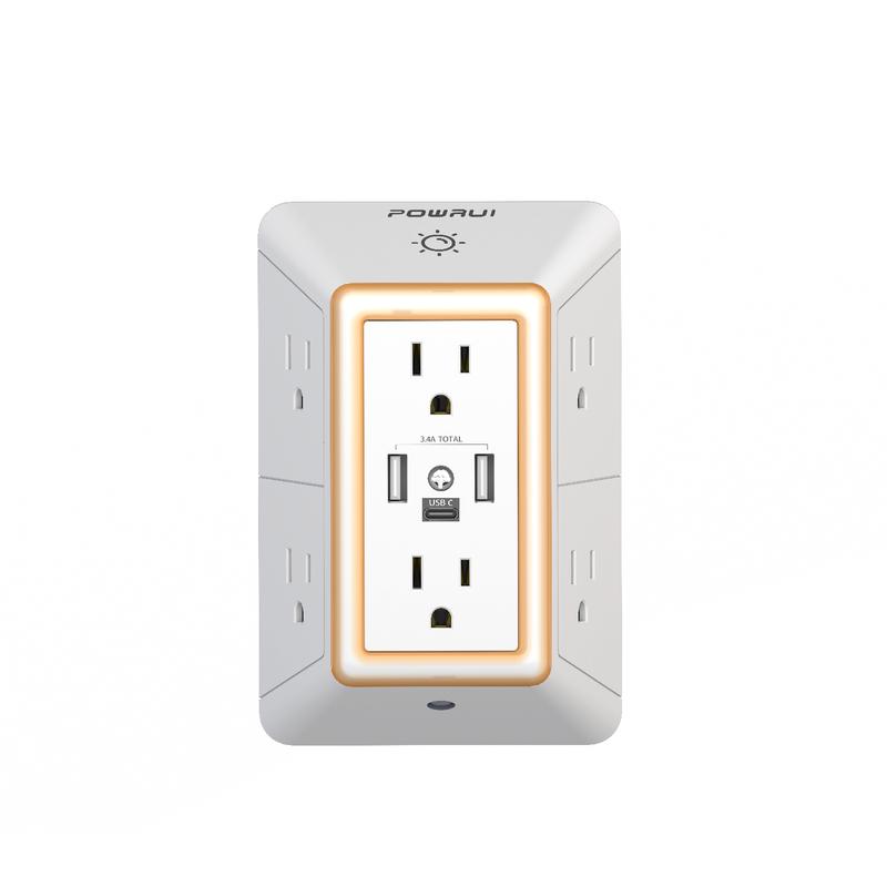 [Bundle Savings] POWRUI Quick Change Plug Surge Protector w/ Night Light 3 USB & 6 AC Outlets,SummerVibes， ETL Safety Electrical for iPhone Samsung PS5 Cameras