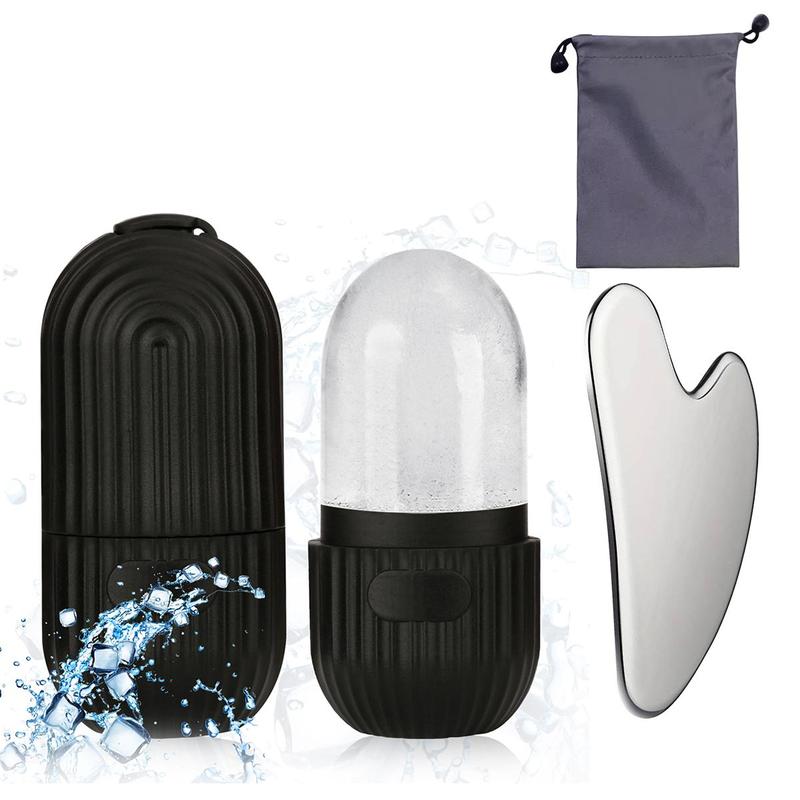 Silicone Facial Ice Mold, Ice Roller and Stainless Steel Gua Sha Tool Set with Storage Bag, 2 Counts/set Reusable Facial Care Tools, Manual Massage Supplies, Skincare Products #GLOBAL PICKS