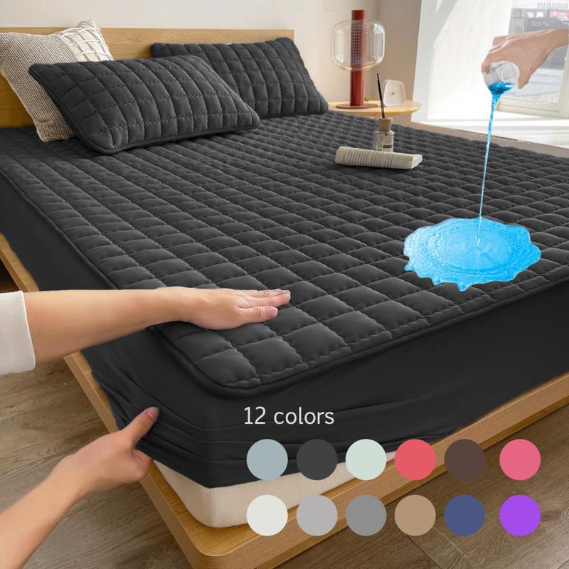 Waterproof (only Water Barrier) Plaid Textured Fitted Sheet, 1 Count Bedroom Accessories Bedding Quilted Mattress Cover for Bedroom, Guest Room, Decor (excluding Pillow Core), Room Accessories, Bedroom Decor, Bed Sheets Set Supplies, Soft Breathable Sheet