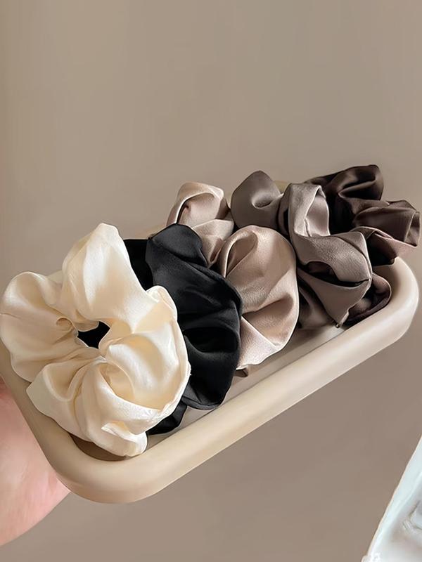 Women's Elegant Solid Color Hair Tie, 5 Counts Casual Plain Scrunchie for Daily Hair Decoration, Ponytail Holder for Girls, Scrunchies