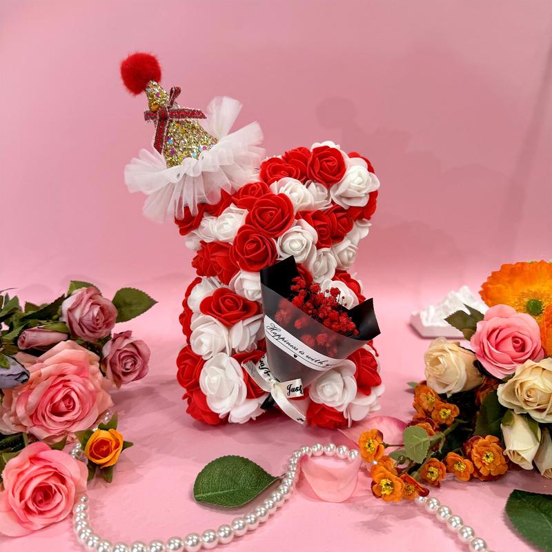 Christmas Themed Artificial Rose Bear, 1 Count Cute Lifelike Artificial Flower with Accessories, Party Gift and Supplies