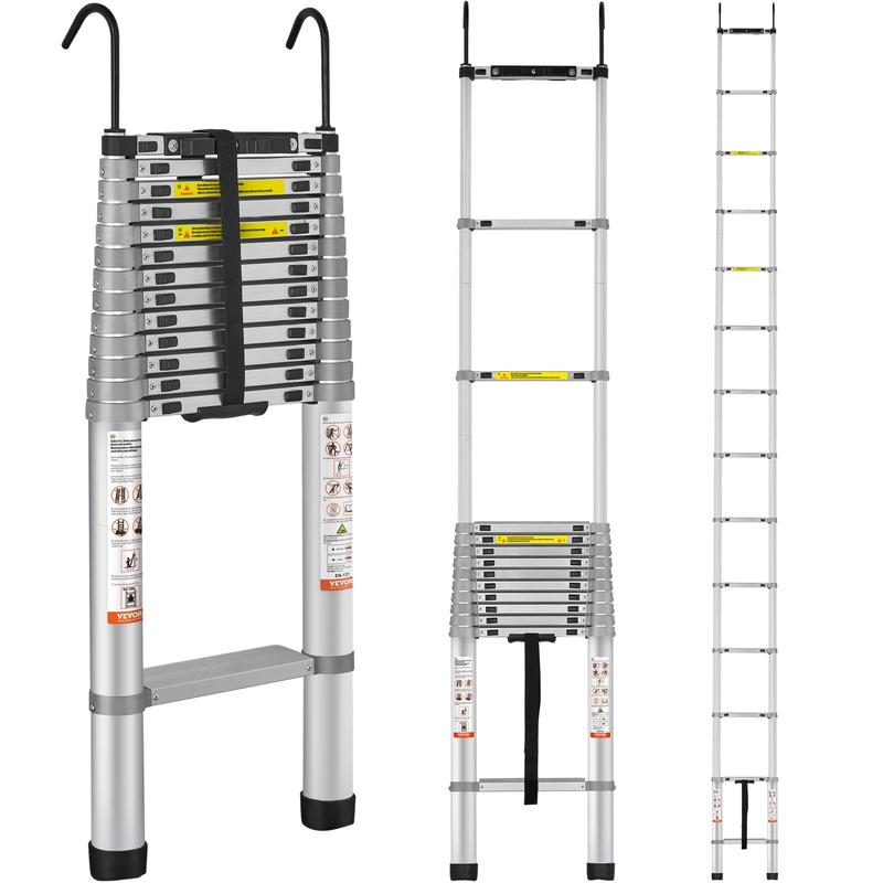 【fathersdaygift】VEVOR Telescoping Ladder Mutil-buttonRetraction Collapsible Extension Ladder400 LBS Capacity with Non-slip FeetPortable Multi-purpose Compact Ladder for HomeRVLoftANSI Liste FathersDayGift, Adjustable Ladder, Aluminum Step Ladder