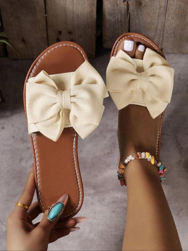 Women's Plain Bow Decorated Slip-On Flats, Boho Style Sandals, Minimalist Lightweight Non-Slip Sandals for Summer & Outdoor Beach, Casual Home Sandals, Boho Style Slides