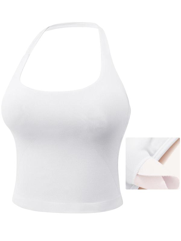 Women's Solid Removable Chest Pad Sports Tank Top, Sleeveless Sports Top, Casual Comfort and Durability Halter Neck Sports Top for Yoga Gym Workout, Ladies Sportswear for All Seasons, Pilates Yoga Wear