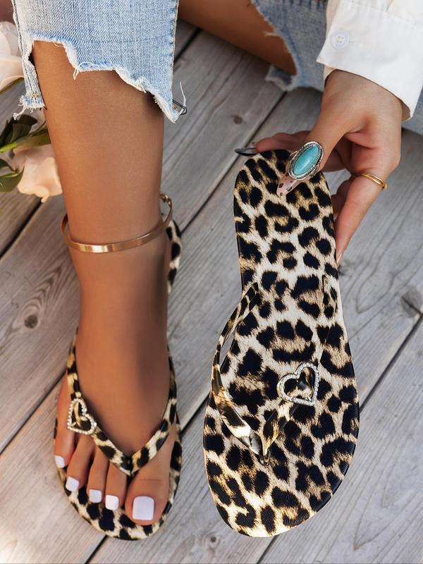 Women's Fashion Leopard Print Flip Flops, Leopard Print Sandals, Casual Comfortable Footwear for Summer, Lightweight Breathable Shoes for Beach Vacation