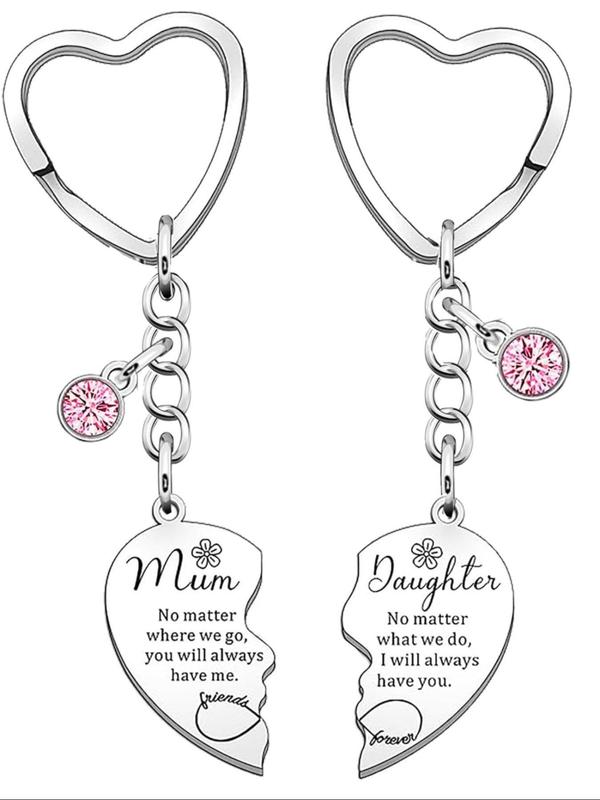 Fashion Slogan Pattern Metal Keychain for Mom and Daughter, Heart Shaped Stainless Steel Keychain, Personalized Heart Tag, Trendy Versatile & Exquisite Keychain, Ideal Gifts