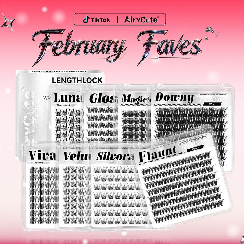 AiryCute LengthLock Collection | Lash Clusters Luna Glosa Viva Silvora Velure Flaunt Downy 8mm-16mm Ultra-Dense Waterproof Long-Lasting DIY Lashes for Flawless Look