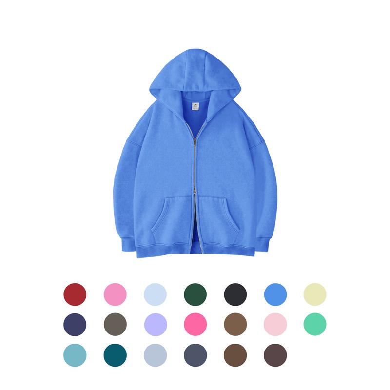 FAIABLE MenÂ´s Hoodies Unisex Oversized Zip-Up Hoodie for Women Plain Acid Wash Long Sleeve Pullover Basic Minimalist Tops Heavyweight Fleeced Cotton Zipper Hoodie Vintage Casual Menswear Sweatshirts