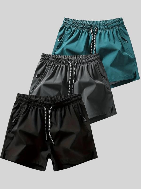 Summer Men's Shorts, Casual Loose Fit, Breathable Sporty Three-Quarter Pants, Beachwear, Elastic Waist, Plain Design, Side Pocket Shorts, Drawstring Shorts