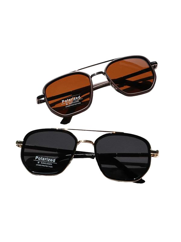 Unisex Vintage Aviator Polarized Sunglasses Men, Lightweight Durable Sunglasses, Trendy Casual Double Bridge Frames Sunglasses for Travel Use, Windproof Polarized Sunglasses, Sunglasses for Driving, Polarized Eyewear