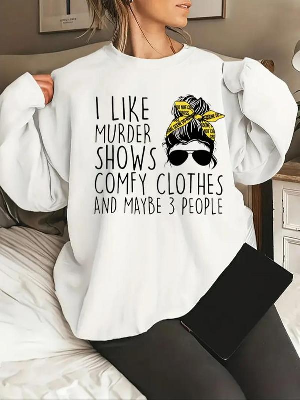 Women's Cartoon & Letter Print Crewneck Long Sleeve Sweatshirt, Loose Trendy Lady Casual Soft Comfort Fashion Round Neck Pullover for Fall & Winter, Fall Tops, Lady's Comfortable Tops Clothes for Daily Wear, Longsleeves Womenswear, Baggy Funny Sweatshirt