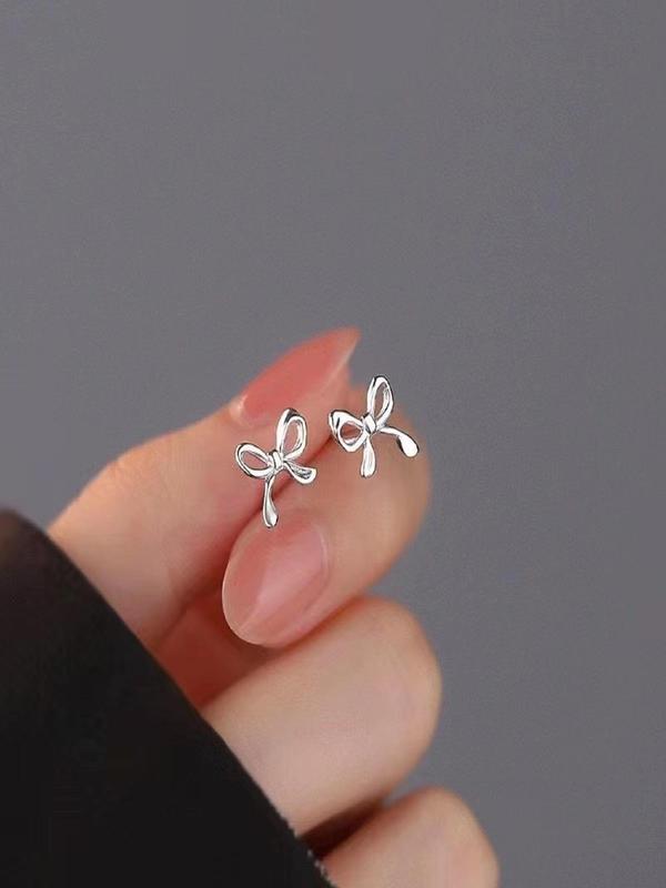 S925 Sterling Silver Bowknot Design Stud Earrings, Ear Studs, Elegant Jewelry for Women, Trendy All-match & Exquisite Jewelry for Birthday Gift, Versatile High Quality Earrings