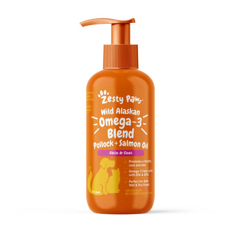 Zesty Paws Wild Alaskan Salmon Oil with EPA & DHA, nourishing Omega-3 Fish Oil blend for Dogs & Cats, Healthy Skin & Coat