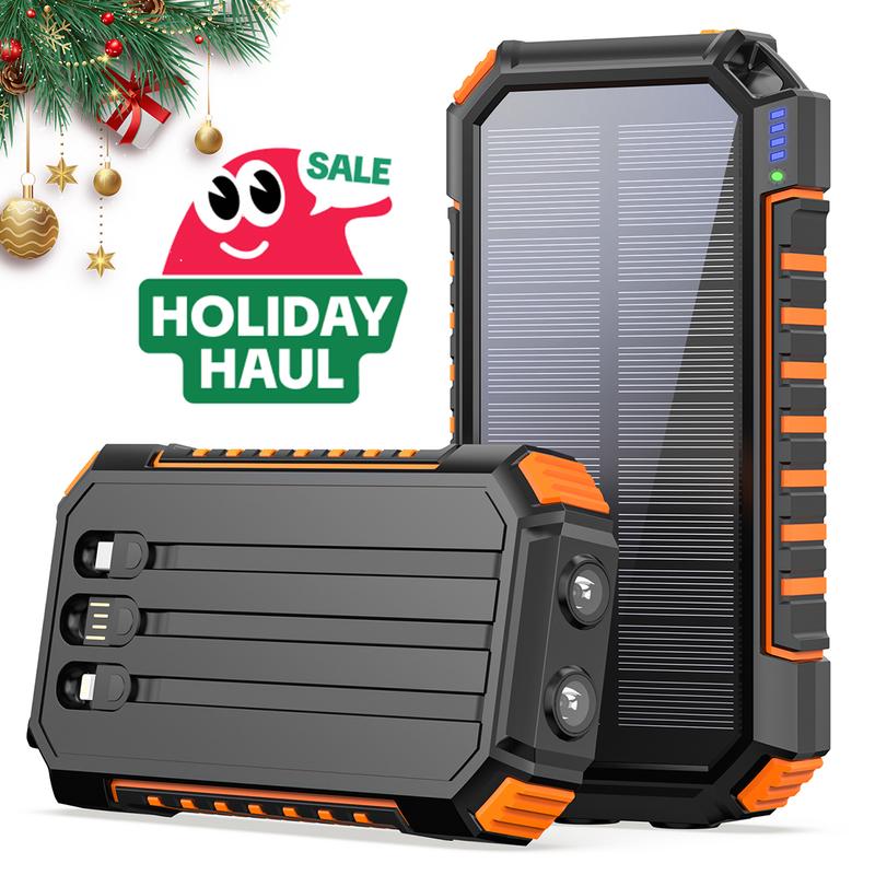 【Gift for Mom】Solar Charger Power Bank - 27000mAh Portable Phone Charger with Built-in USB Cables 3.0A Fast Charge Battery Pack, 5 Outputs & 2 Inputs for Smartphone, Tablet