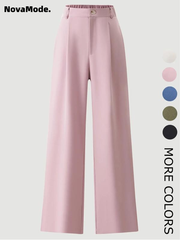 Women's Solid Color Button Fly Pants, Comfy Trousers for Daily Wear, Ladies Bottoms for All Seasons, Baggy Pants, Casual Fit Trousers