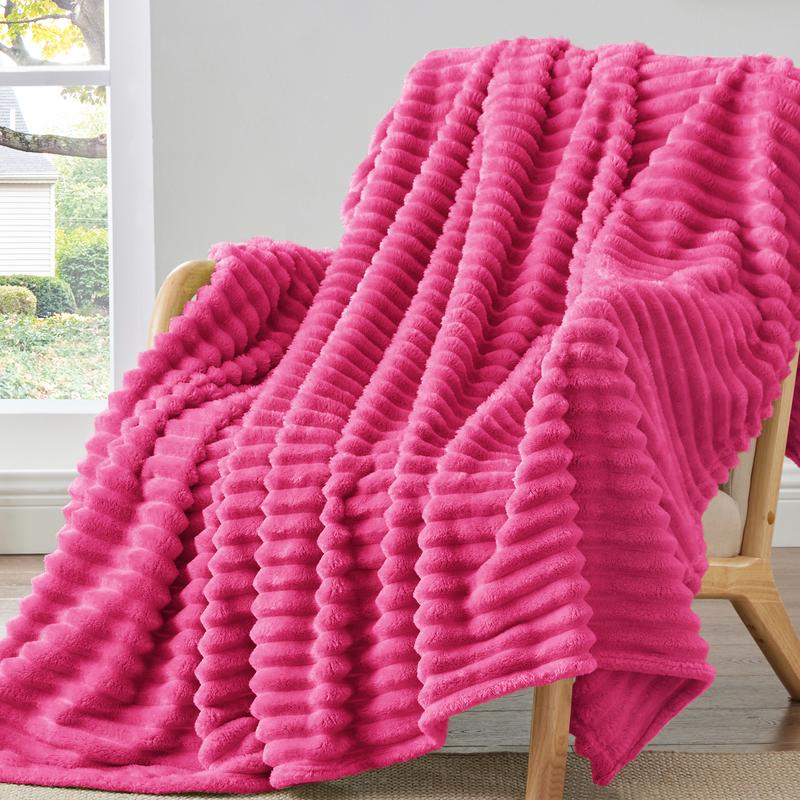 Summerwins - BEDELITE Fleece Throw Blanket, 300GSM Soft Microfiber, 3D Stripe Texture, Cozy Warm Fluffy, All Sizes, Decorative Summervibes, Gift Ideas