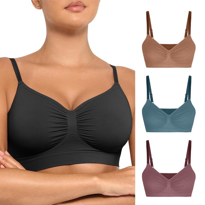 FeelinGirl Women's Wireless Bra Comfort Bralettes  Suitable for up to 44DD  No Underwire Unlined Cami Bra Seamless Tshirt Bras Sports Bra Everyday Daily Wear Breathable  SummerVibes