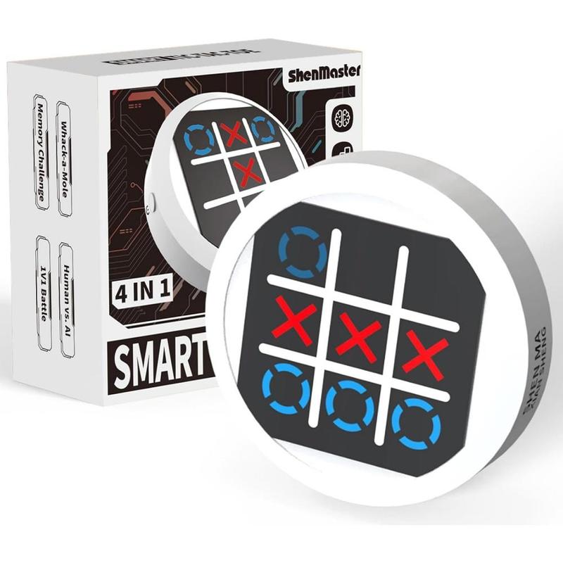 4-in-1 Electronic Tic-Tac-Toe Game, Portable Handheld Puzzle Game Console, Travel Game for Kids and Adults, Educational and Memory-Boosting Board Game, Tabletop Games, Strategy Board Games, Family Fun Game