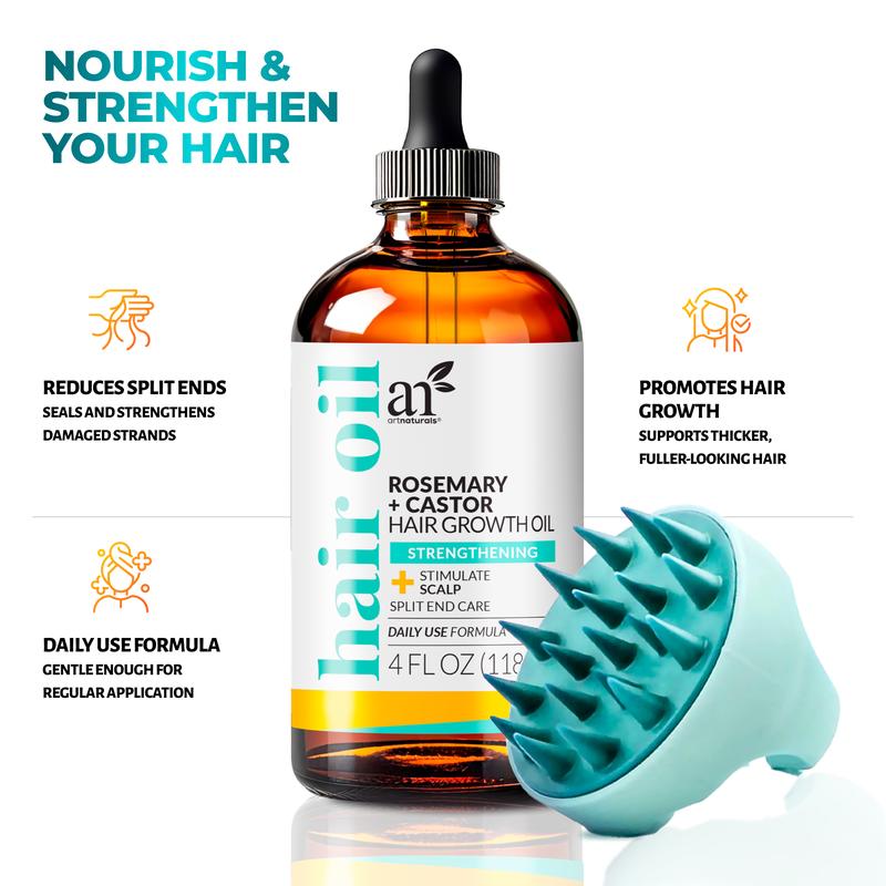 Artnaturals Organic Rosemary Castor Oil Hair Growth Kit with Comfort Scalp Brush - Choose from Keratin Blend, Biotin Vitamin Formula, or Original Natural Blend - Strengthen, Nourish & Revitalize Hair Haircare Solution Thickening Boost