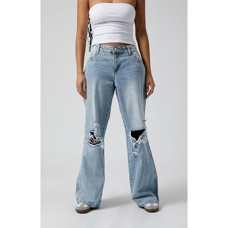 Pacsun Women's Casey Low Rise Baggy Jeans Ripped Knees Medium Indigo