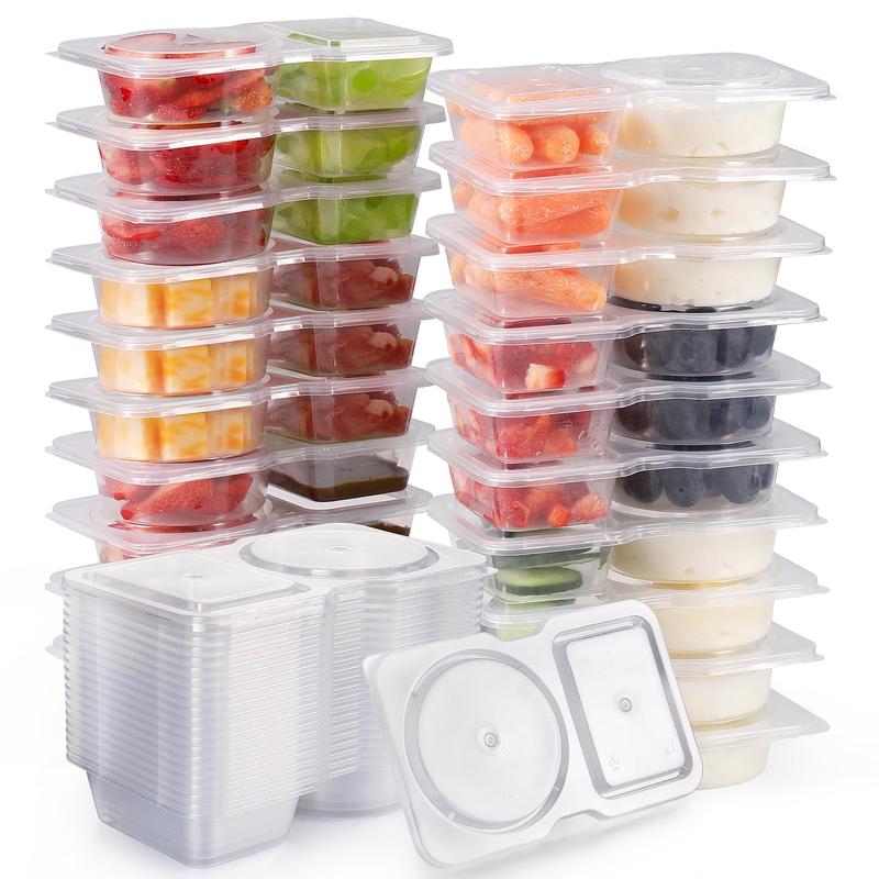 Reusable Double-Compartment Snack Storage Container with Lid, Reusable Snack Containers, Portable Snack Box for On-the-Go Meals and Camping, Kitchen Organizer, Multi Compartment Container, Space Saving Container