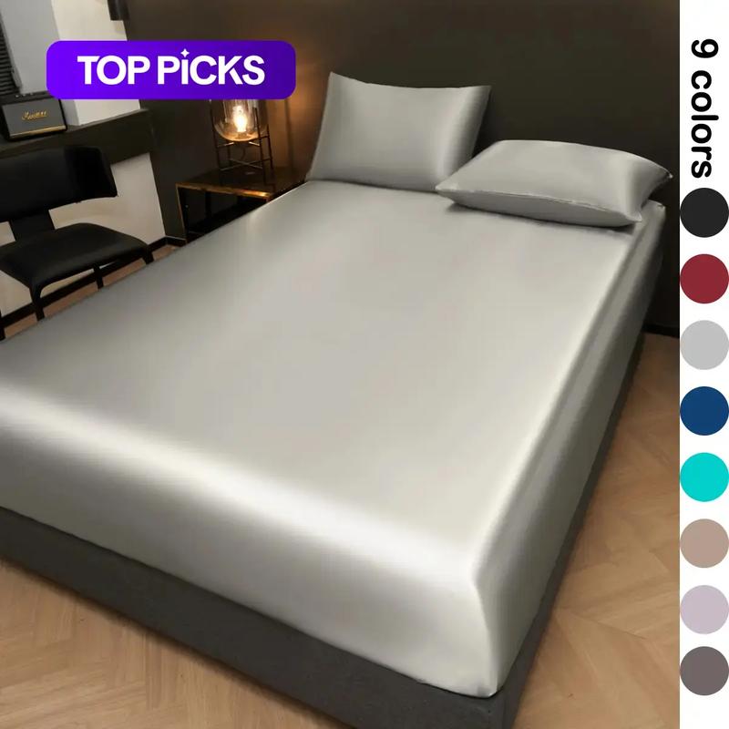 Solid Color Satin Fitted Sheet and Pillowcase Set, Silky Bed Sheets, Soft Breathable Sheet, Soft & Comfortable Bedding Set for Bedroom & Hotel #GLOBAL PICKS
