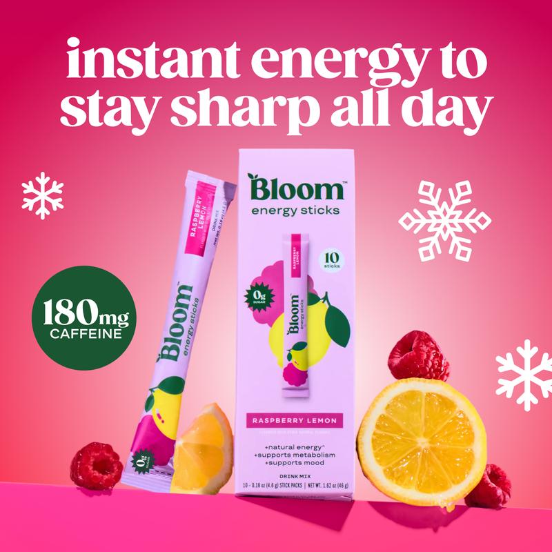 Bloom Nutrition Energy Sticks (10 Sticks) – Focus & Metabolism Support – Natural Caffeine & B Vitamins