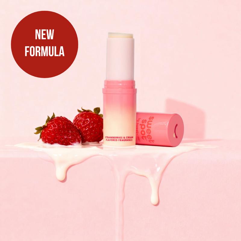 Sweetums Sweet Spot Strawberries & Cream Fragrance Roll-On Perfume Vegan Cruelty-Free Eco-Friendly Beeswax Alternative Clean Ingredients Floral Fruity Scent