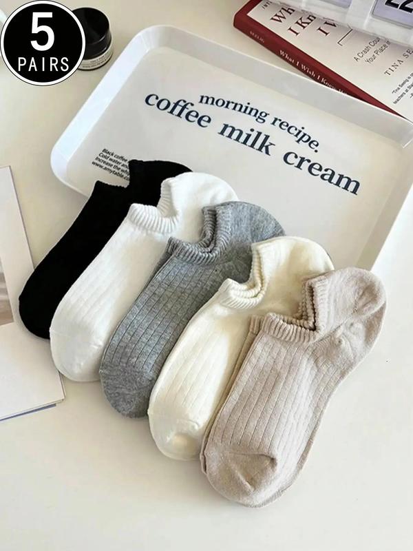 Women's Invisible Boat Socks, Minimalist Plain Vertical Stripe, Fitted Casual Style, All Seasons, Sock Set, Random or Non-Random Shipping Options