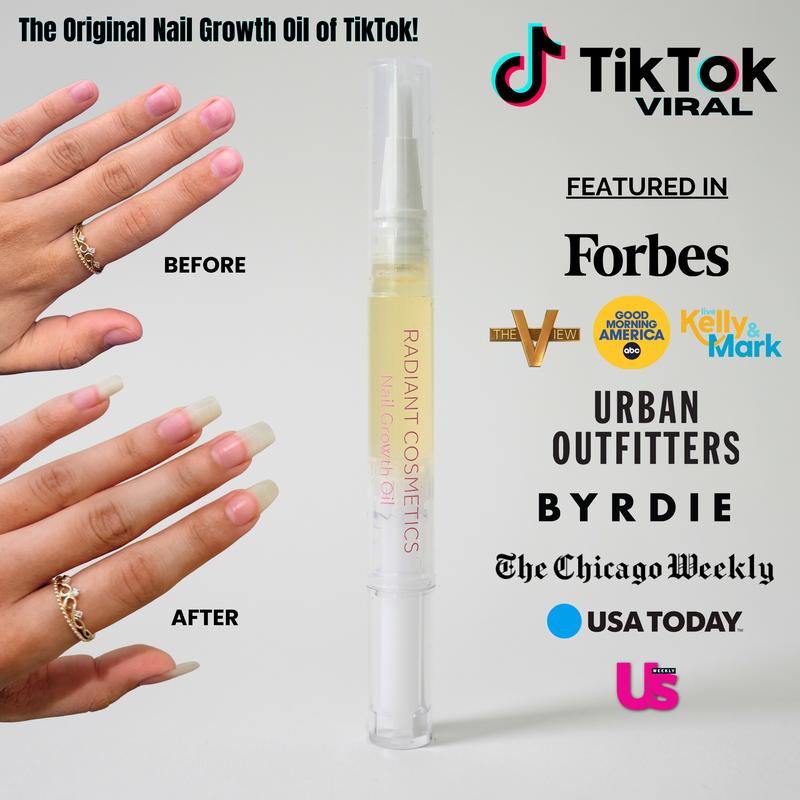 Radiant Cosmetics Nail Growth Oil - 100% Organic, Moisturizing, Growth, Strengthening, and Brightening Formula with Vitamins and Fatty Acids for Overall Nail Health