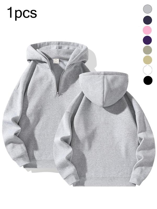 Men's Plain Half Zip Drop Shoulder Essentials Hoodie, Regular Fit Fitted Casual Comfy Fit Long Sleeve Hooded Sweatshirt for Fall & Winter, Men's Clothes for Daily Wear