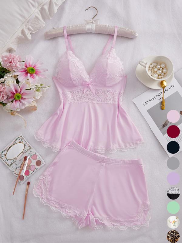 Women's Halloween Lace-Trim Spaghetti Strap Sleepwear Set, Soft and Comfortable Fitted Design, Casual All-Season Home Wear, 2-Piece Shorts Set Lingerie Top Underwear Elegance