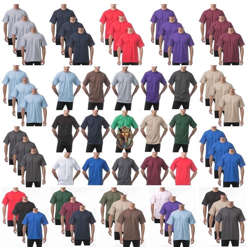 Pro Club 3 Shirts  Men's Heavyweight Short Sleeve T-Shirt Cotton Streetwear Vintage Shirts Round Neck Casual Wear Shortsleeve Tshirt