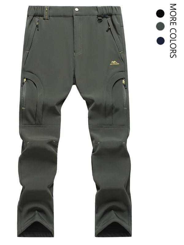 Men's Solid Button Fly Zipper Pocket Thermal Lined Pants, Quality and Comfort, Regular-fit Casual Windproof Warm Trousers for Outdoor Activities, Men's Bottoms for Winter, Casual Streetwear Trousers
