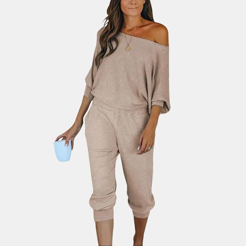 PrettyGarden Women's 2-Piece Set Off Shoulder Ribbed Tracksuit Long Sleeves Pullover Plus Size with Pockets for Spring Outfit#falltok