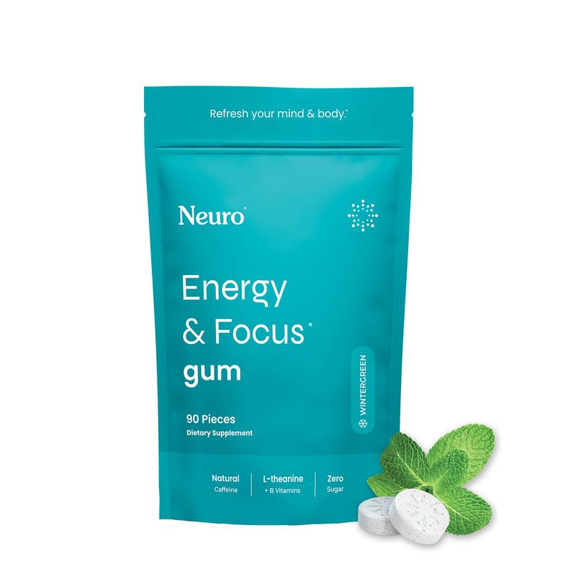 Neuro Wintergreen Energy & Focus Gum/Mints (90 Pieces) - Sugar Free with Natural Caffeine, L-theanine, Vitamin B12 & Vitamin B6